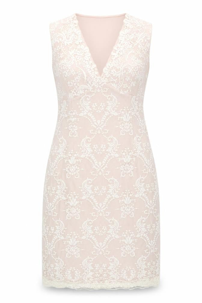 Next Women's Beige Lace Sheath Knee Length Sleeveless Dress UK 14