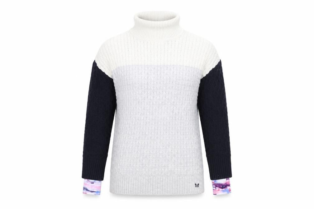 Crew Clothing Grey Roll Neck Cable-Knit Jumper Size 10