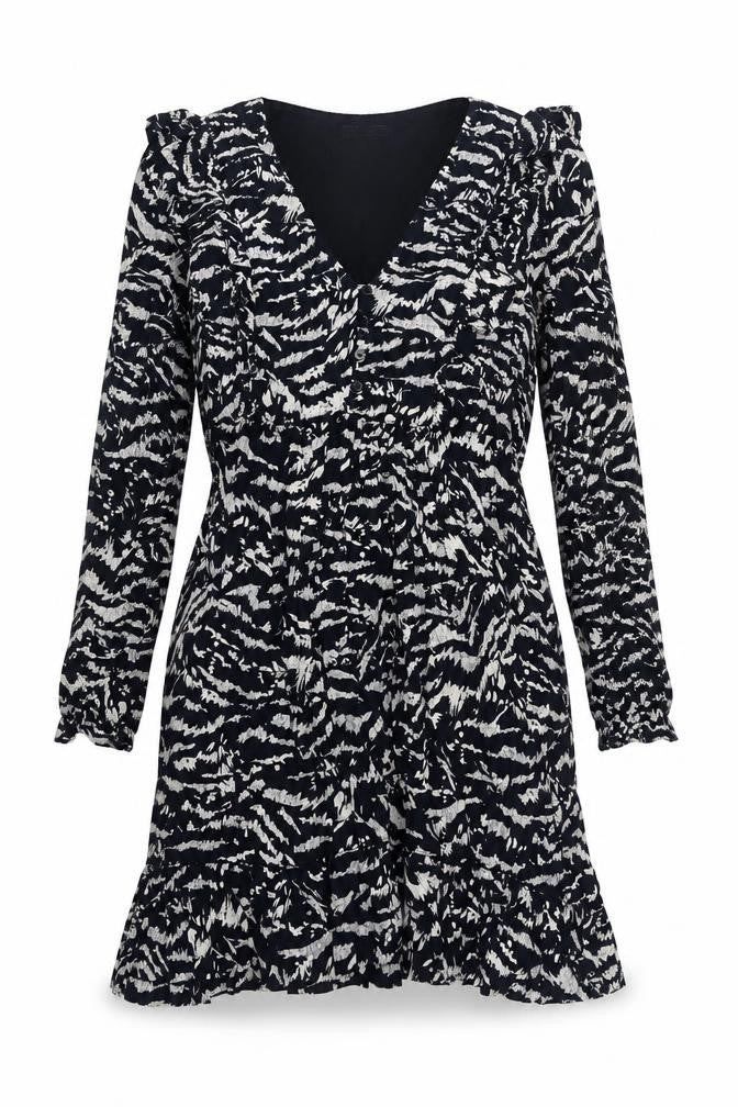 Zara Women Black Animal Print Wrap Dress Size 14 Long Sleeve
