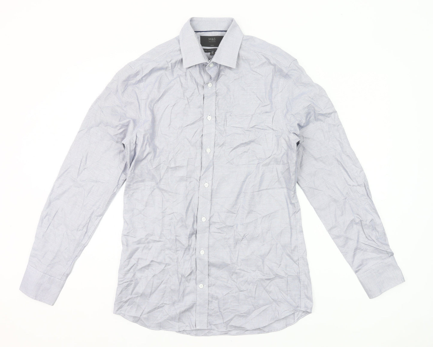 Marks and Spencer Men Grey Long Sleeve Cotton Button-Up Shirt Size 15