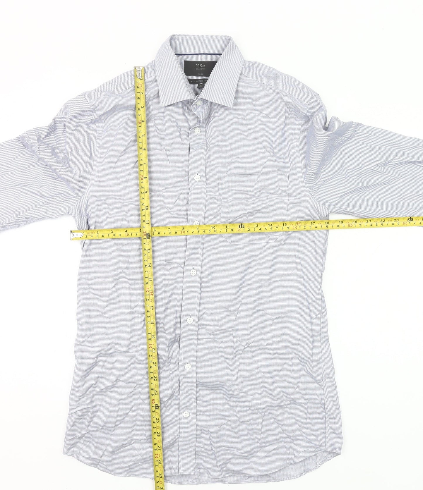 Marks and Spencer Men Grey Long Sleeve Cotton Button-Up Shirt Size 15