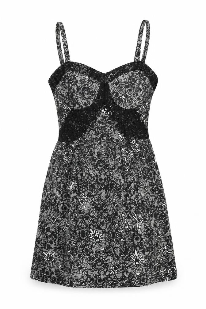 Topshop Women’s Black Floral Lace Short Slip Dress UK 12