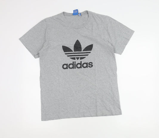 Adidas Men’s Grey Small Logo Print Crew Neck Short Sleeve T-Shirt