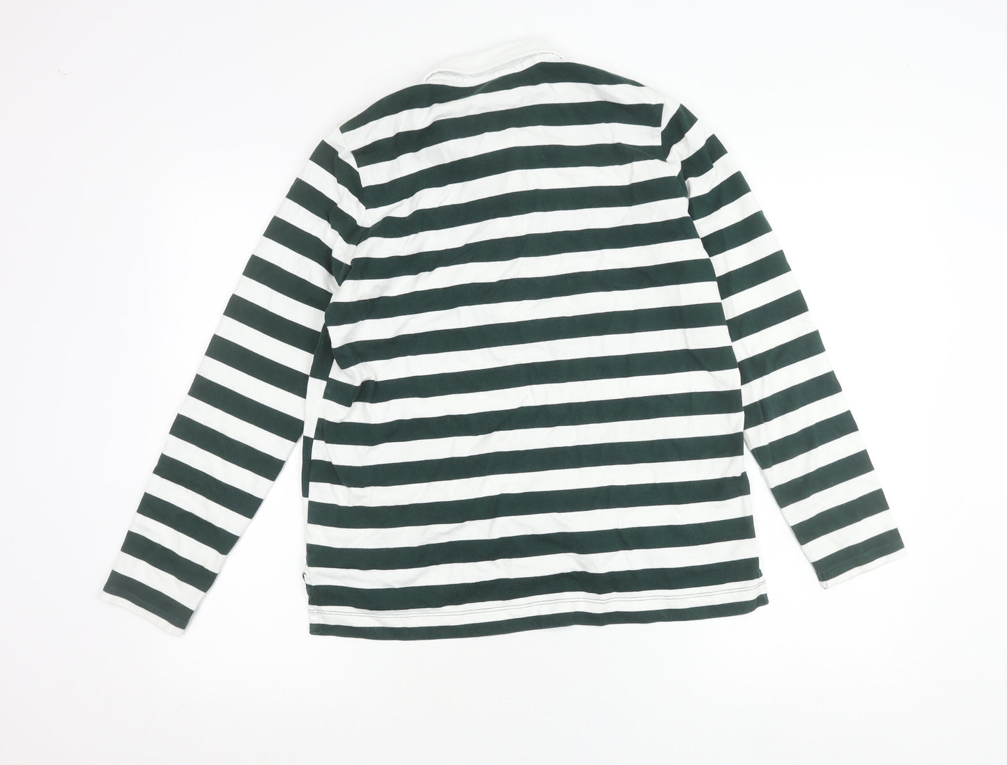 Gant Women’s Green White Striped Long Sleeve Polo Shirt Size M