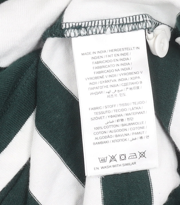 Gant Women’s Green White Striped Long Sleeve Polo Shirt Size M