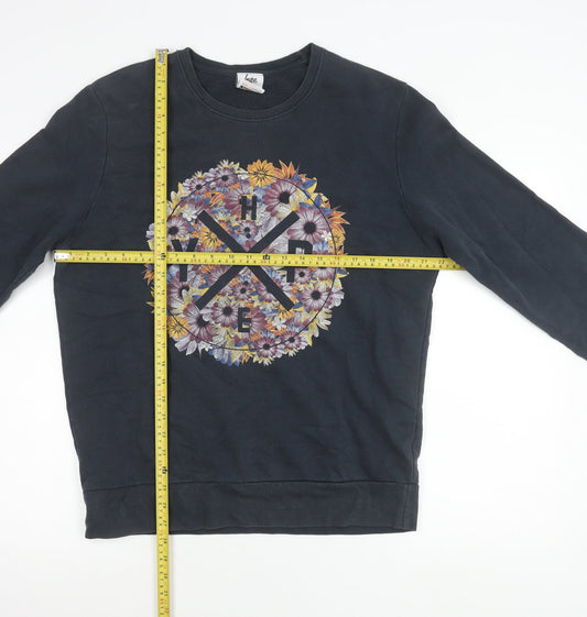 Hype Womens Black Floral Logo Pullover Sweatshirt Size L