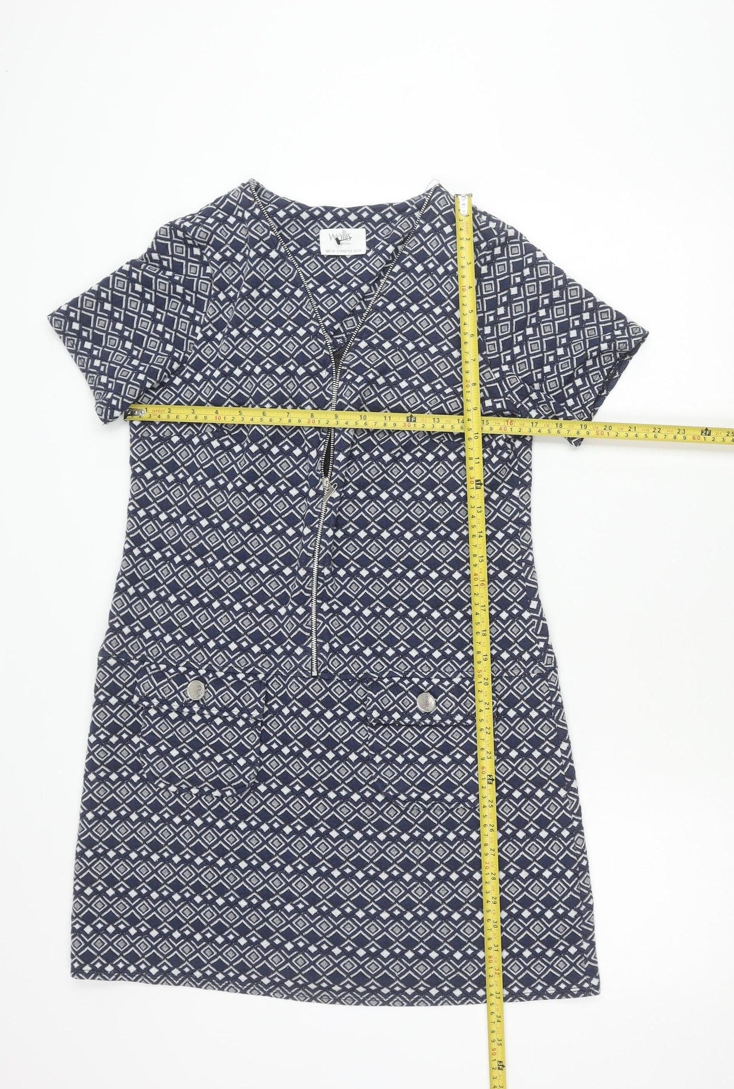 Wallis Petite Women’s Blue UK 12 Shirt Dress Geometric Knee Length
