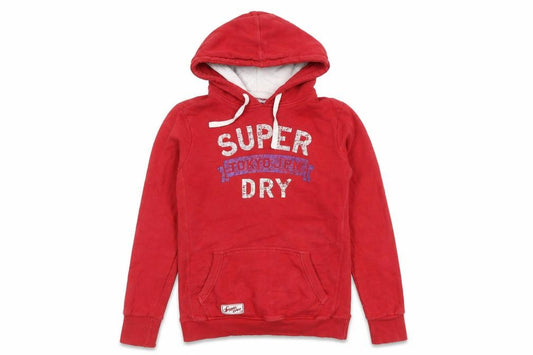 Superdry Boys Red Pullover Hoodie Medium Logo Print Cotton Blend