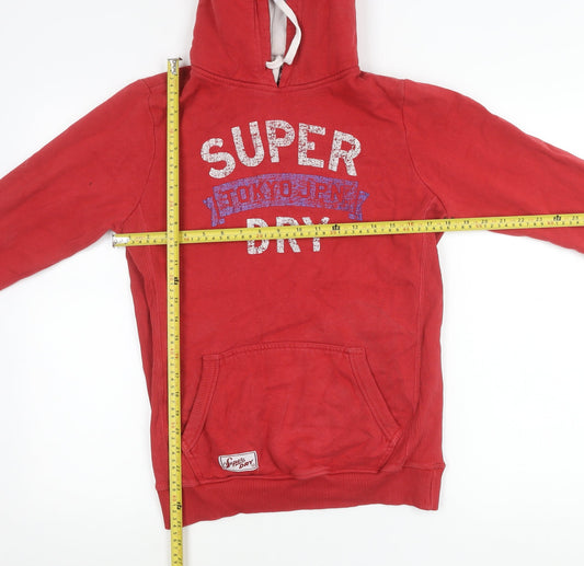 Superdry Boys Red Pullover Hoodie Medium Logo Print Cotton Blend