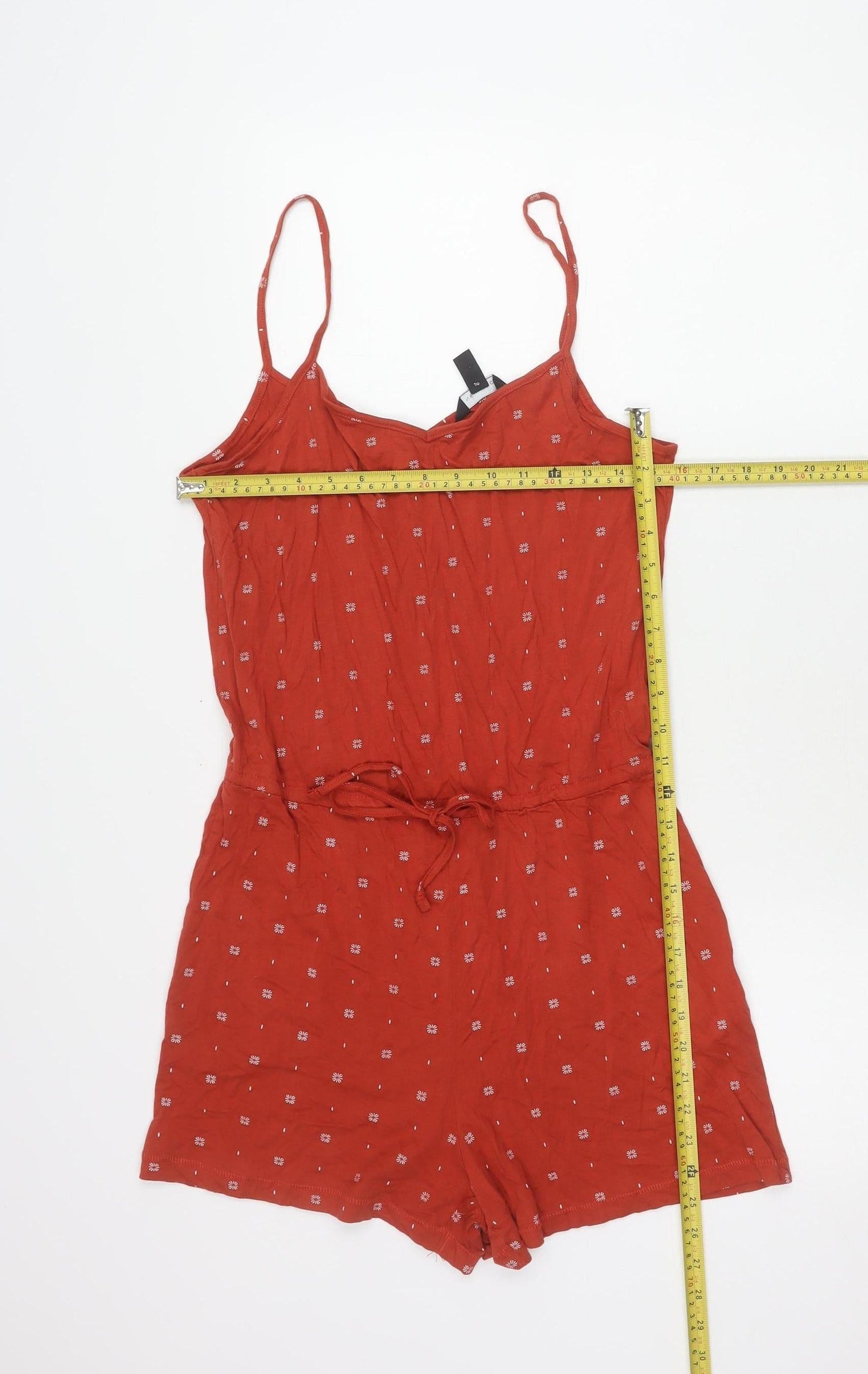 New Look Women’s Red Floral Viscose Summer Playsuit Size 10