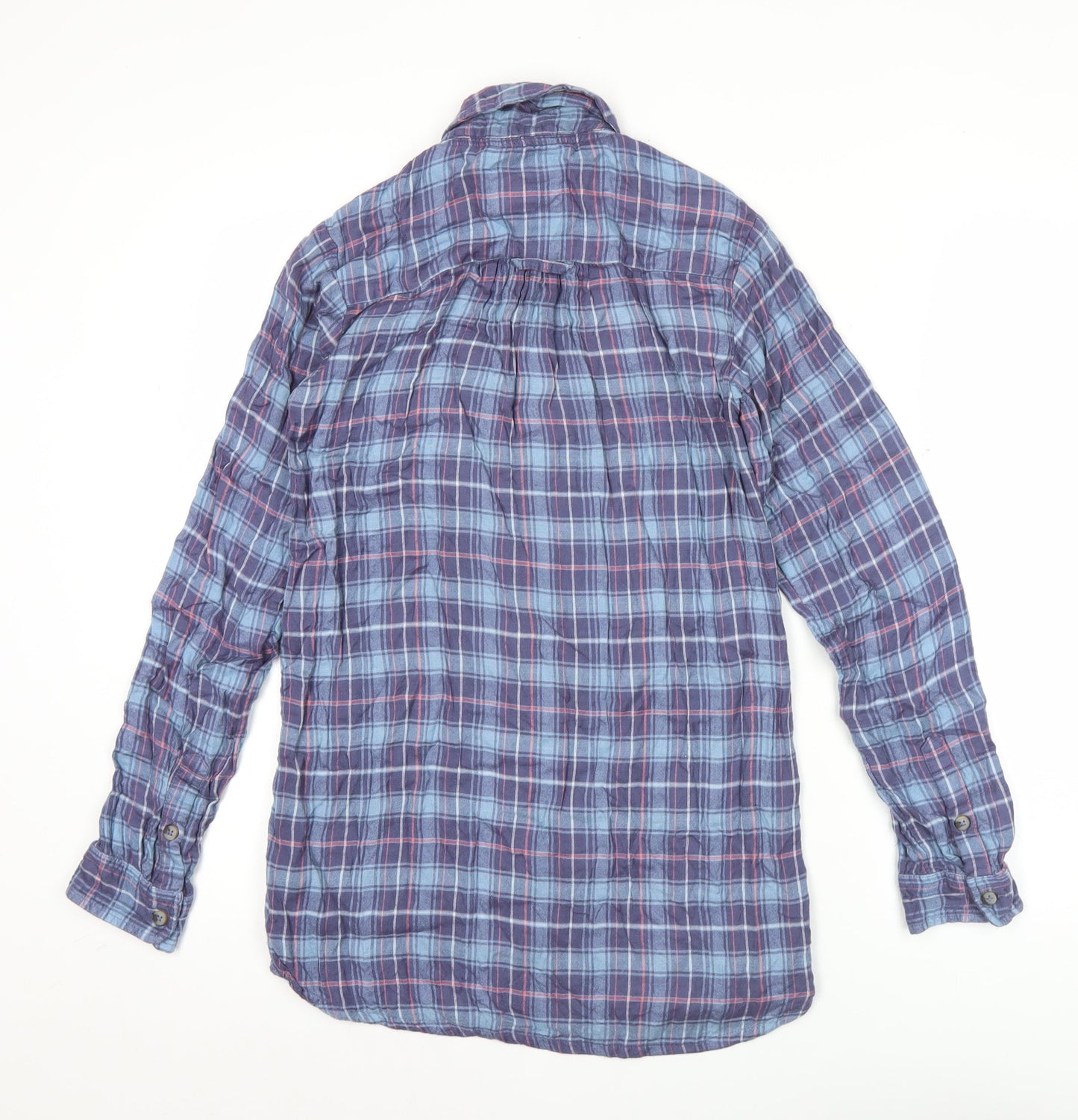 FatFace Womens Blue Plaid Cotton Button-Up Shirt Size 6 Long Sleeve