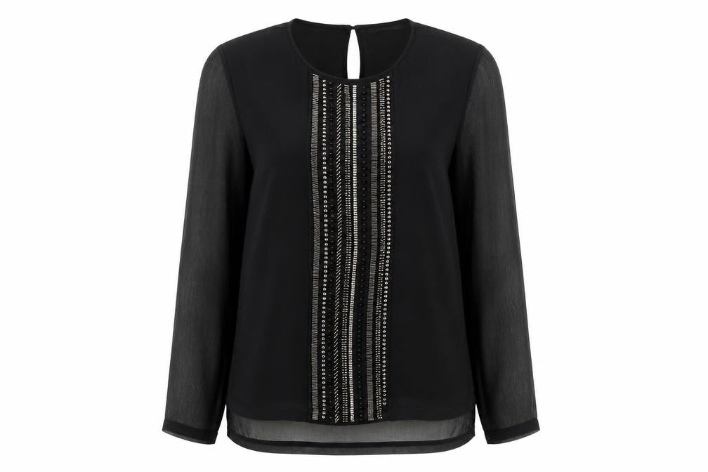 Marks and Spencer Womens Black Beaded Blouse Size 16 Long Sleeve Polyester