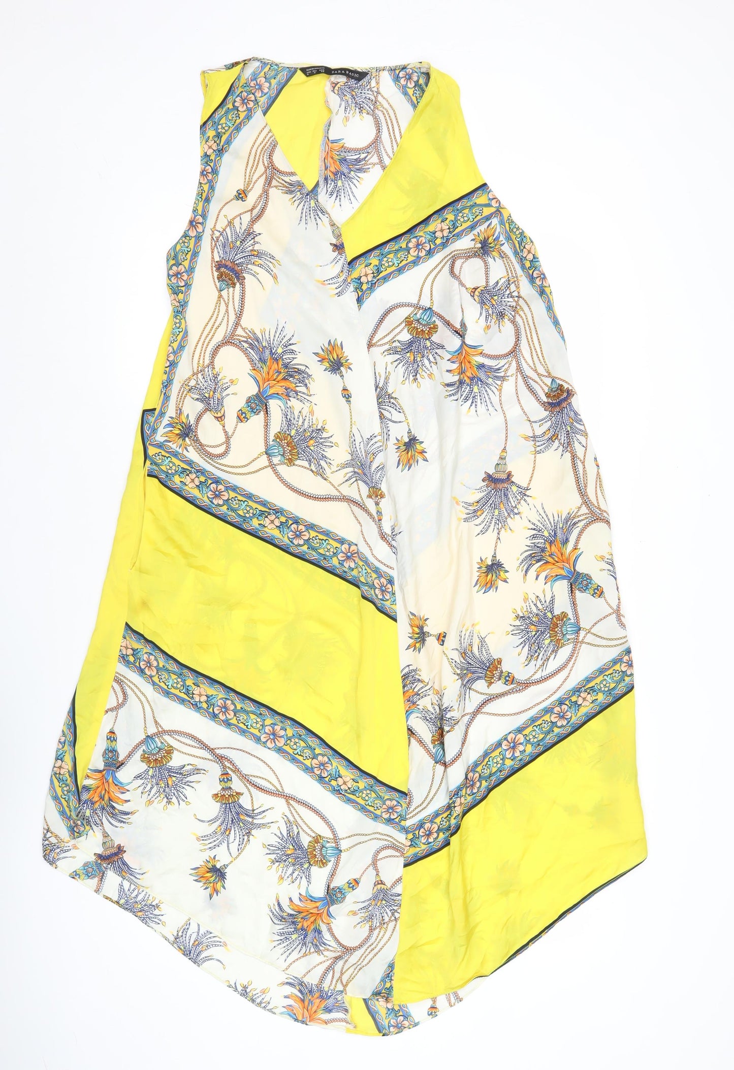 Zara Basic Women’s Yellow Multicolour Floral Midi Shift Dress Size 12