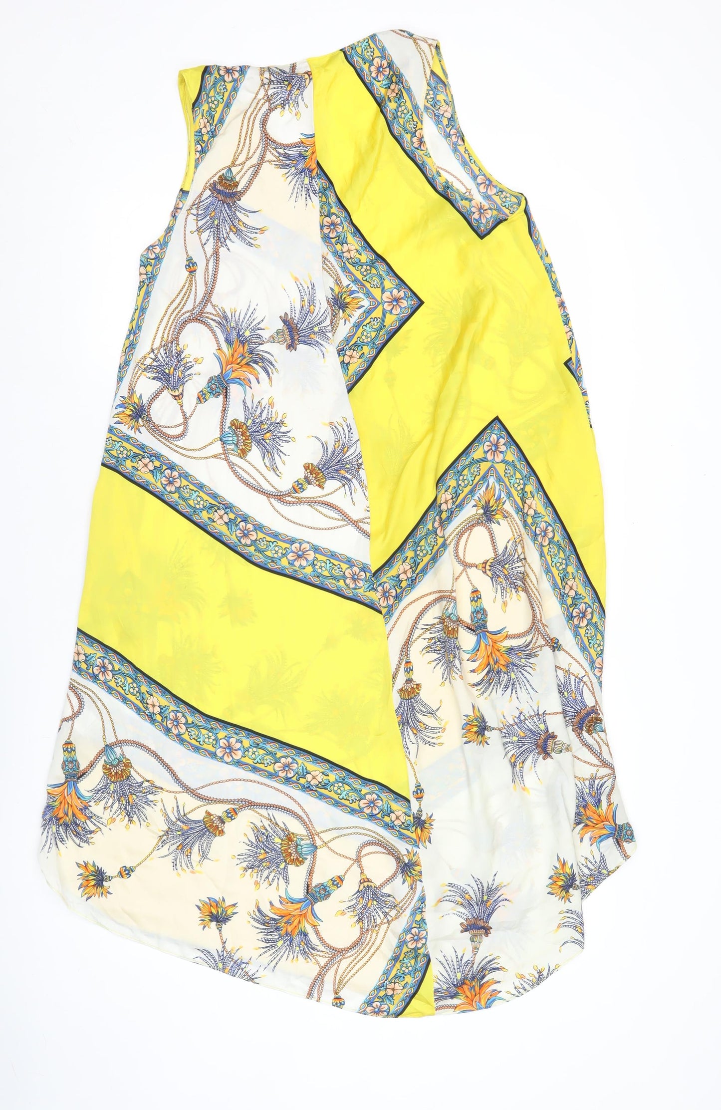 Zara Basic Women’s Yellow Multicolour Floral Midi Shift Dress Size 12