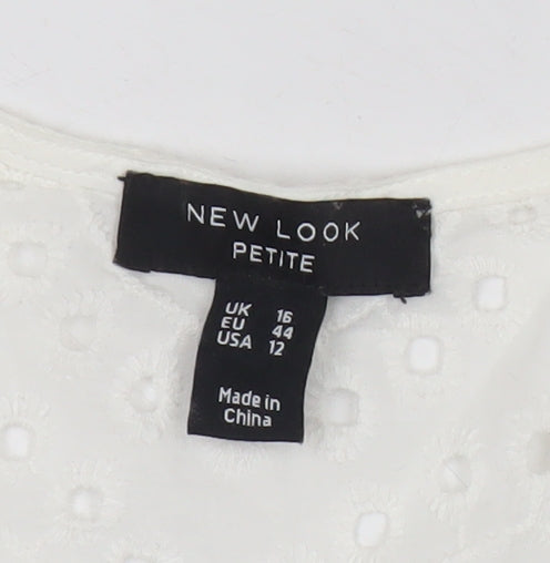 New Look Women’s White Cotton Lace Tunic Blouse UK 16 Petite