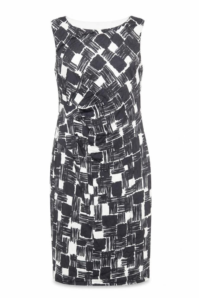 Phase Eight Womens Size 14 Black White Geometric Sheath Ruched Dress