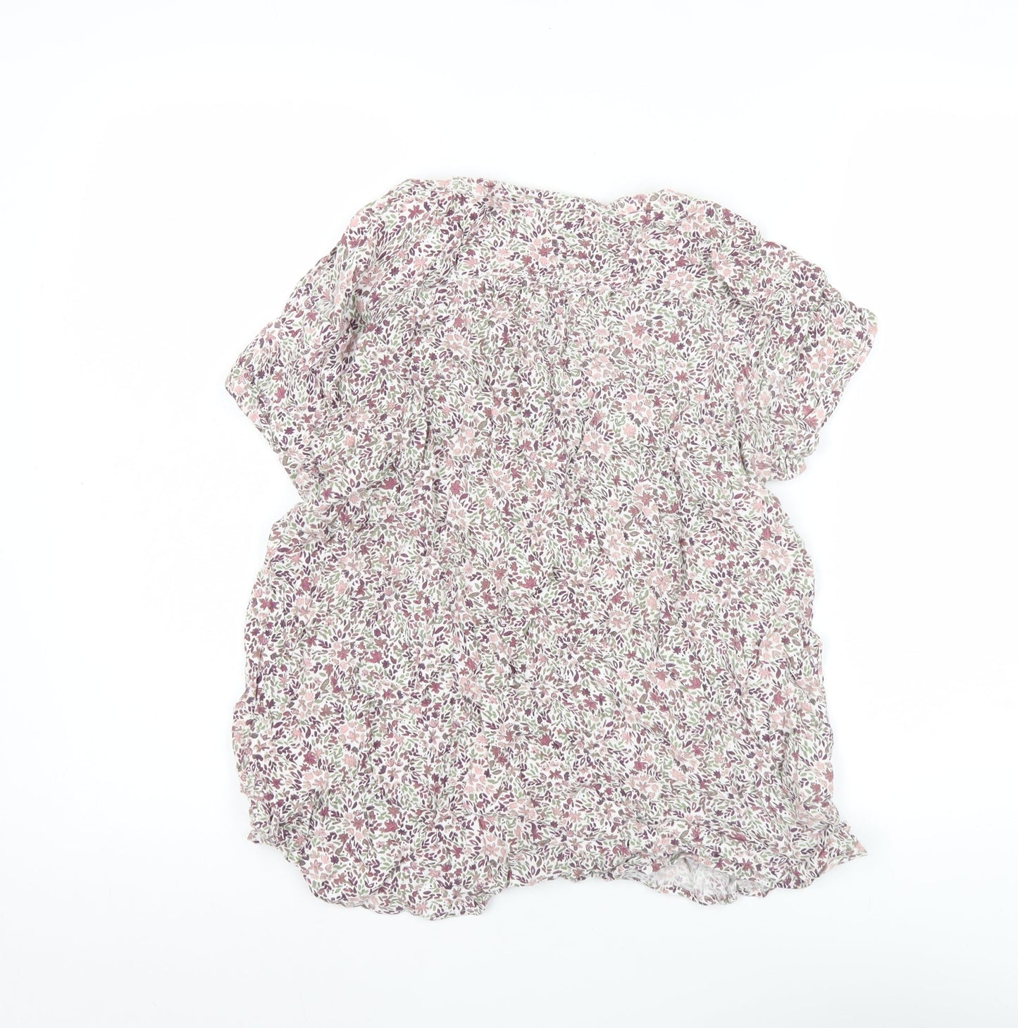 Fat Face Womens Multicoloured Floral Blouse UK 14 Short Sleeve V-Neck