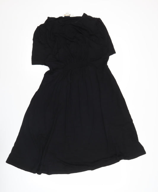 Boden Women Black Size 12 A-Line Knee Length Short Sleeve Dress