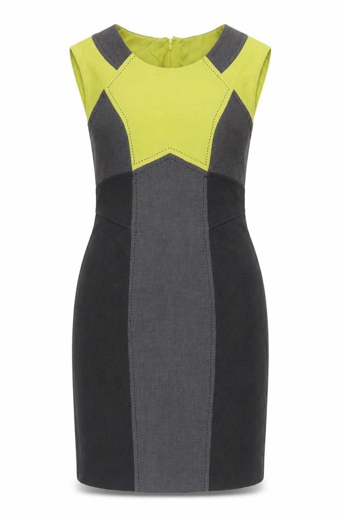 Marks and Spencer Women's Grey Green Colourblock Sheath Dress UK 12
