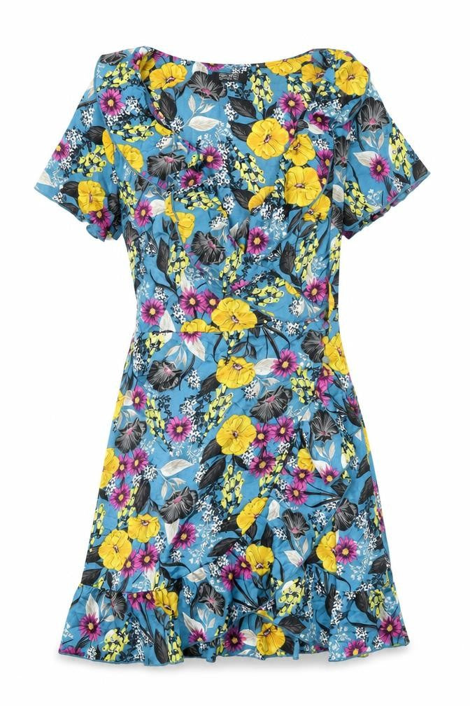 Girls on Film Women’s Multicoloured Floral Wrap Dress UK 10 Short Sleeve