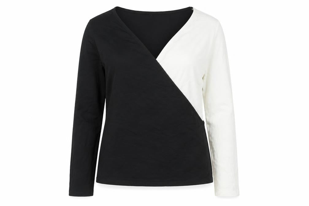 Karen Millen Women’s Black White Wrap Blouse UK 12 Long Sleeve Top