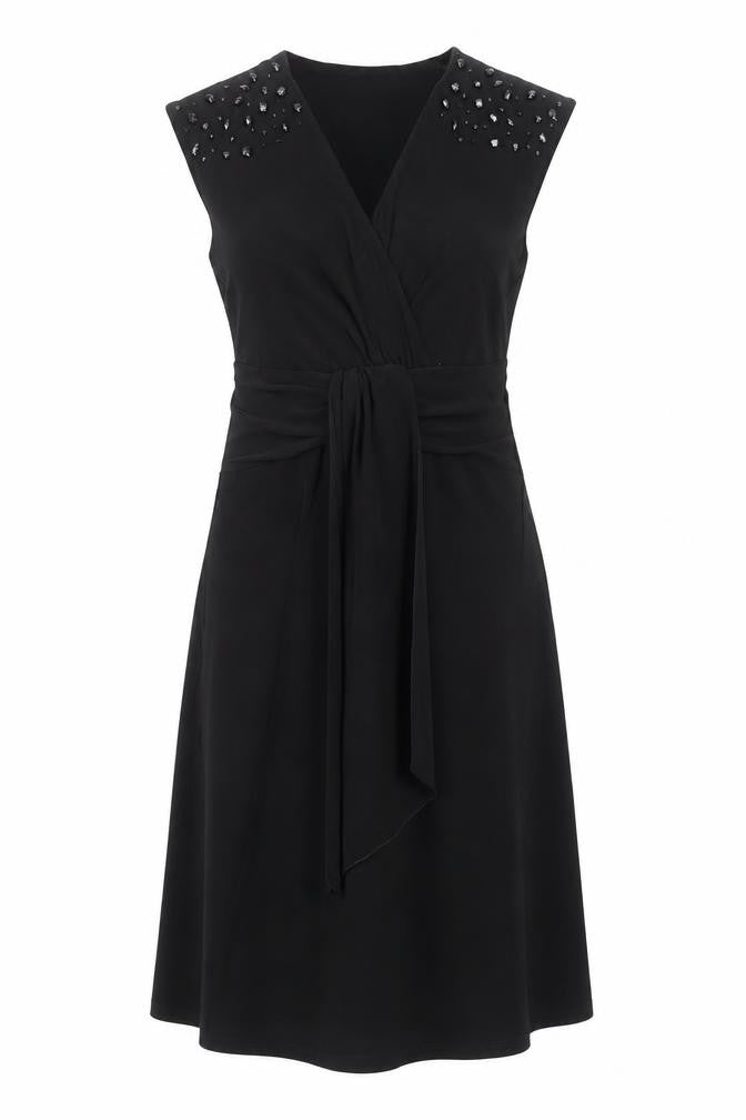 Joanna Hope Women’s Black Size 12 Sleeveless Beaded Wrap Dress