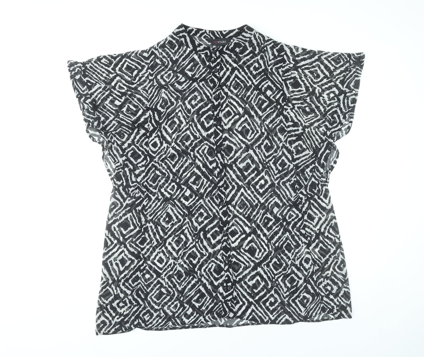 Yours Womens Black Geometric Blouse UK 18 Plus Short Sleeve Tunic