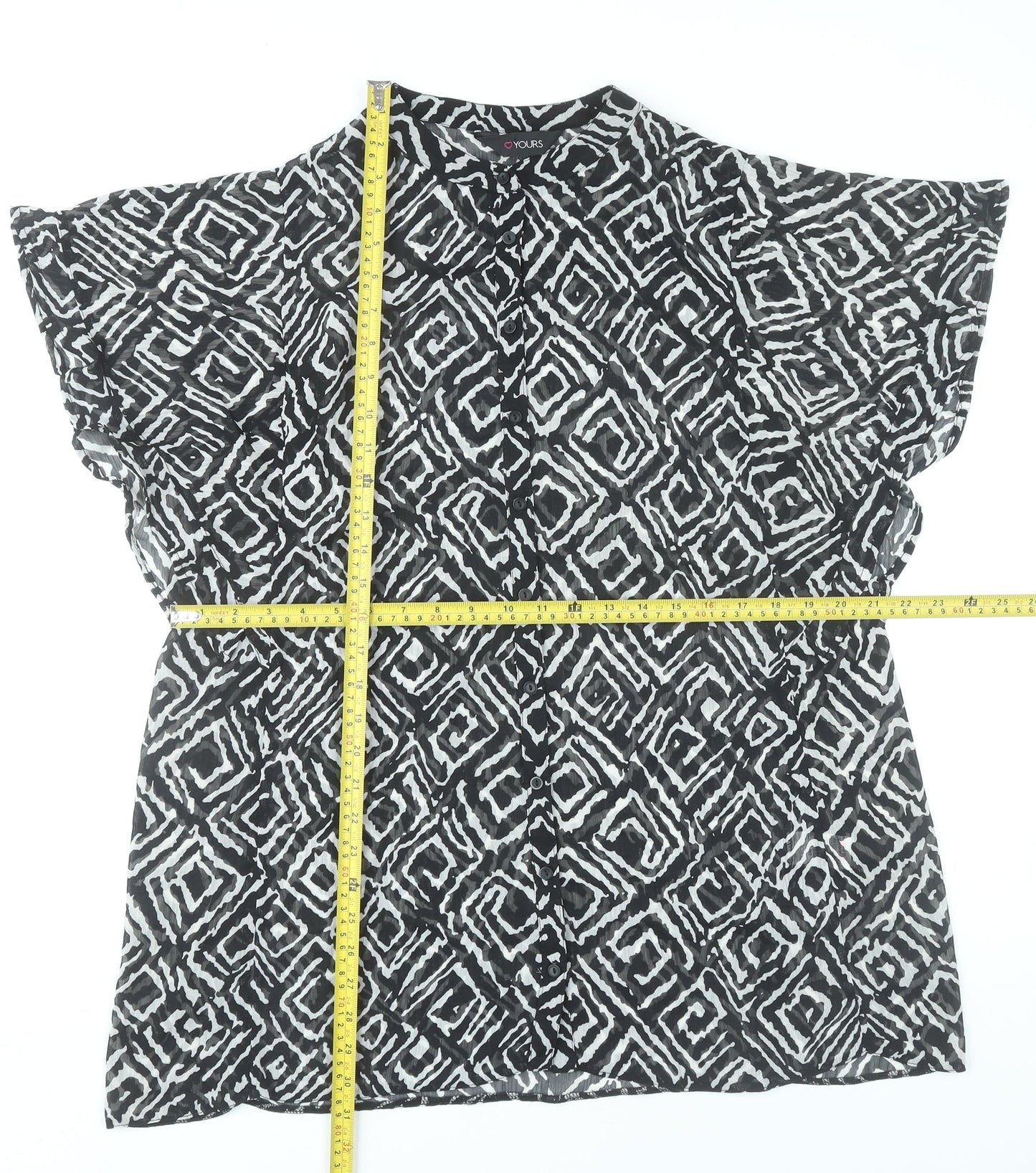 Yours Womens Black Geometric Blouse UK 18 Plus Short Sleeve Tunic