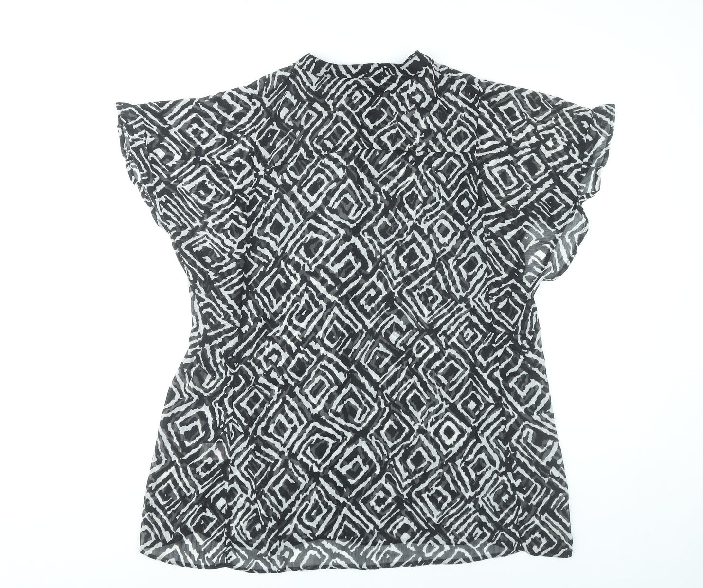 Yours Womens Black Geometric Blouse UK 18 Plus Short Sleeve Tunic