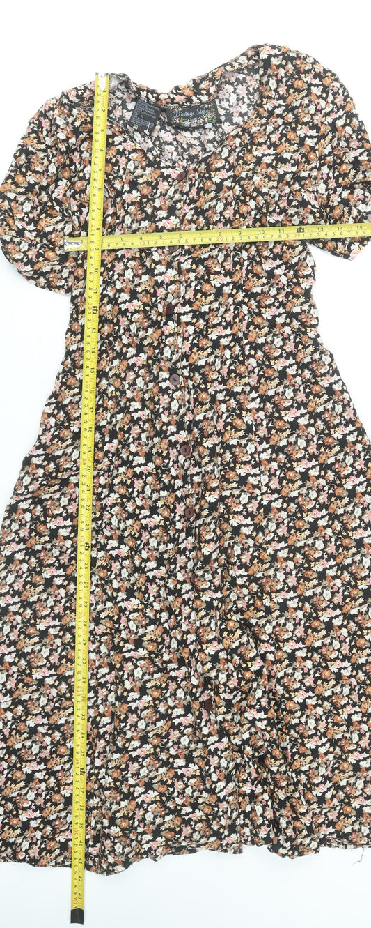 Vintage Style Women’s Multicoloured Floral Midi Dress Size 10 A-Line