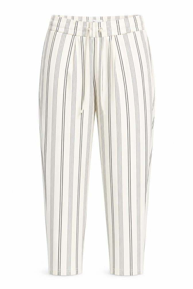 ICHI Women’s White Striped Chino Trousers XS Elastic Waist