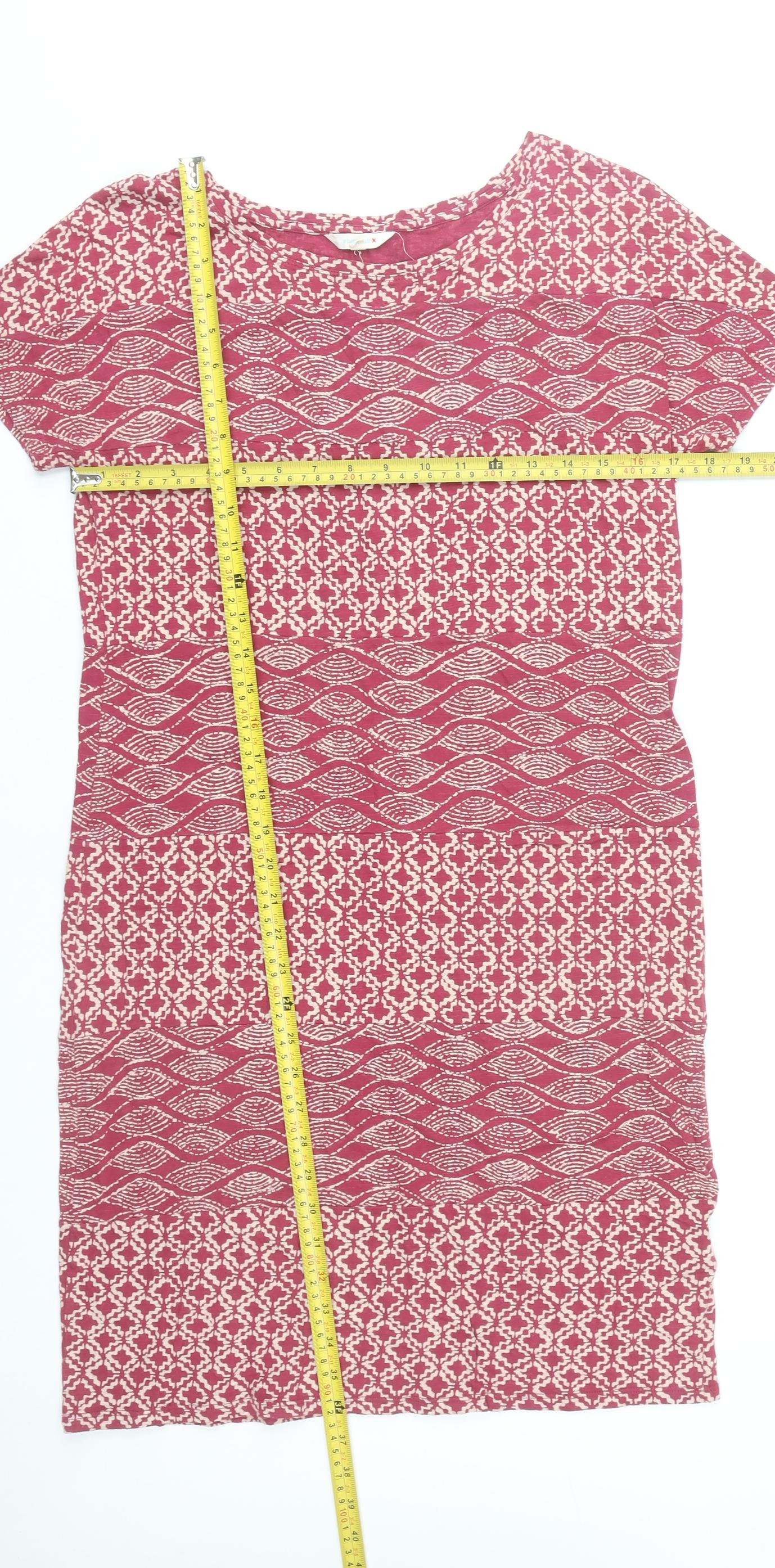 White Stuff Women’s Red Geometric Shift Dress Size 10 Cotton Casual