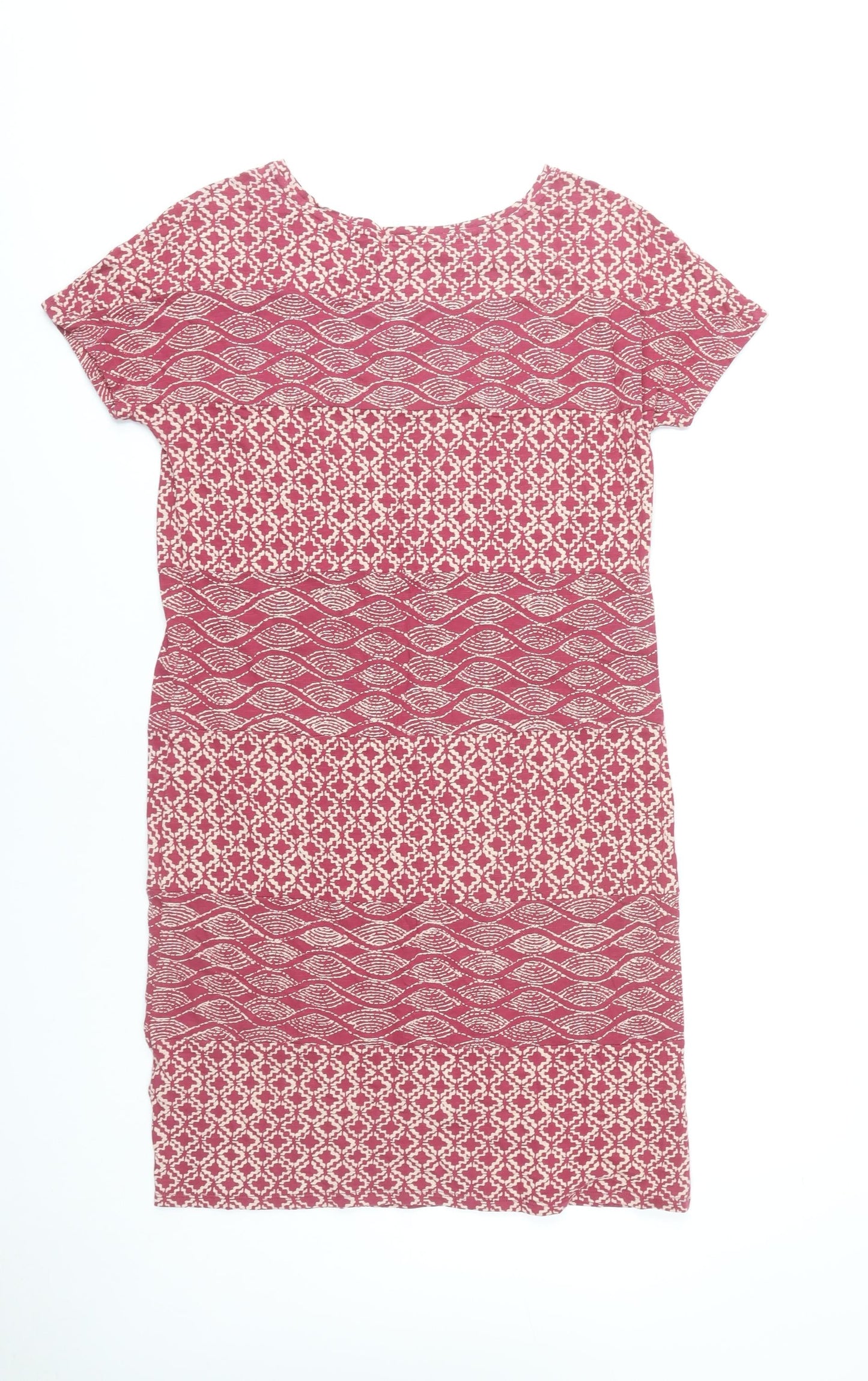 White Stuff Women’s Red Geometric Shift Dress Size 10 Cotton Casual