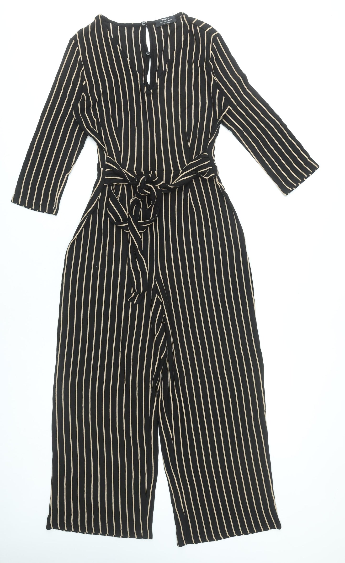 Bershka Women’s Black Striped Wide-Leg Jumpsuit Size 12