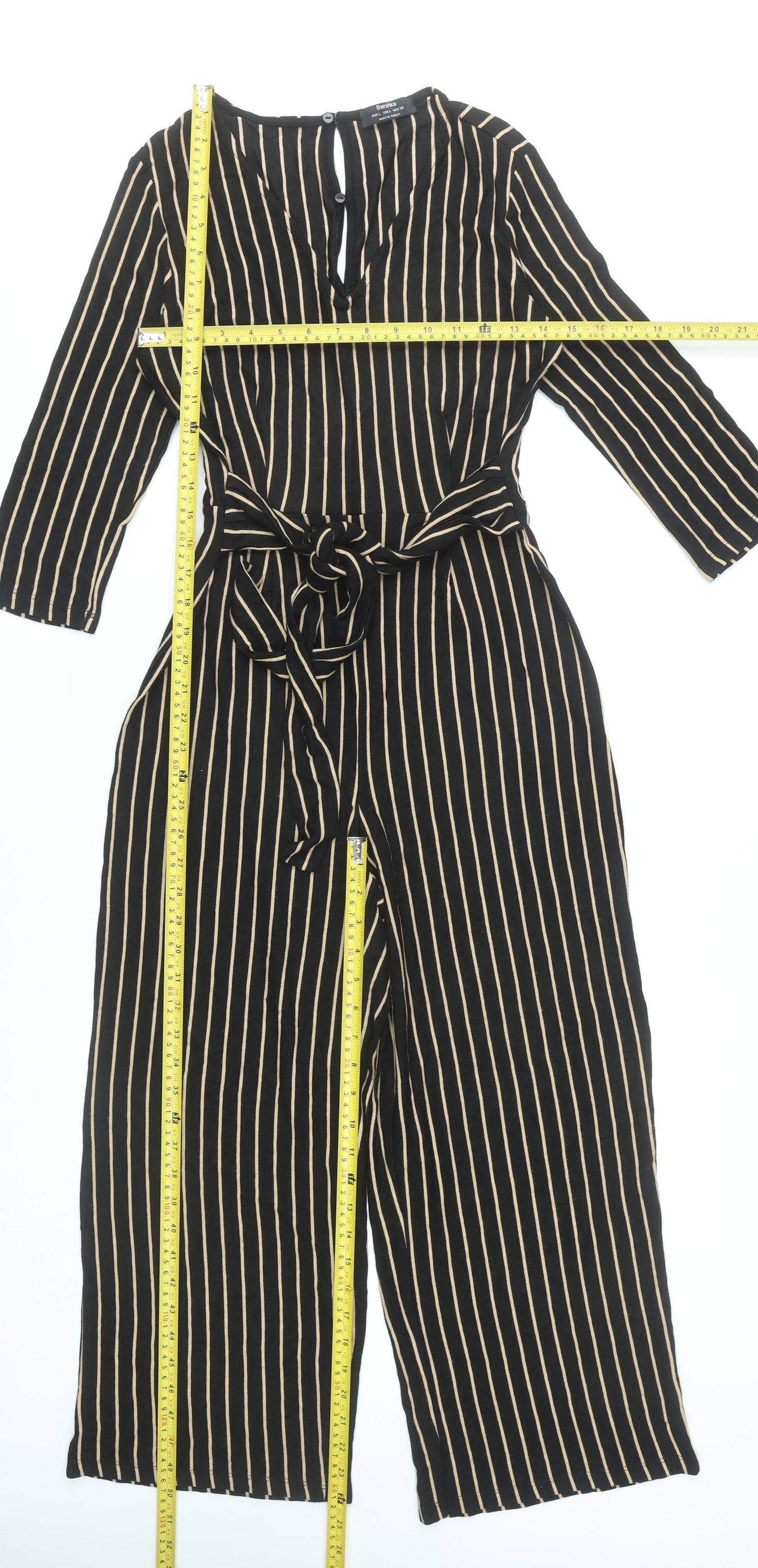 Bershka Women’s Black Striped Wide-Leg Jumpsuit Size 12