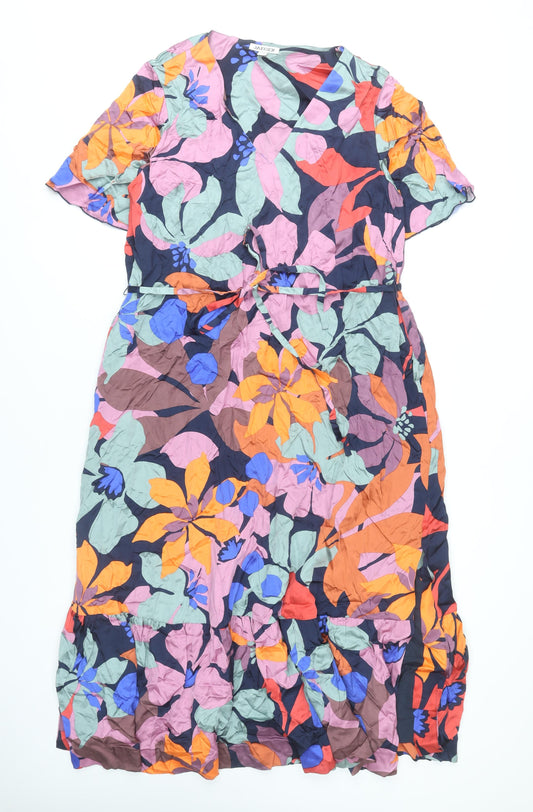 Jaeger Women’s Multicoloured Floral Wrap Midi Dress Size 16