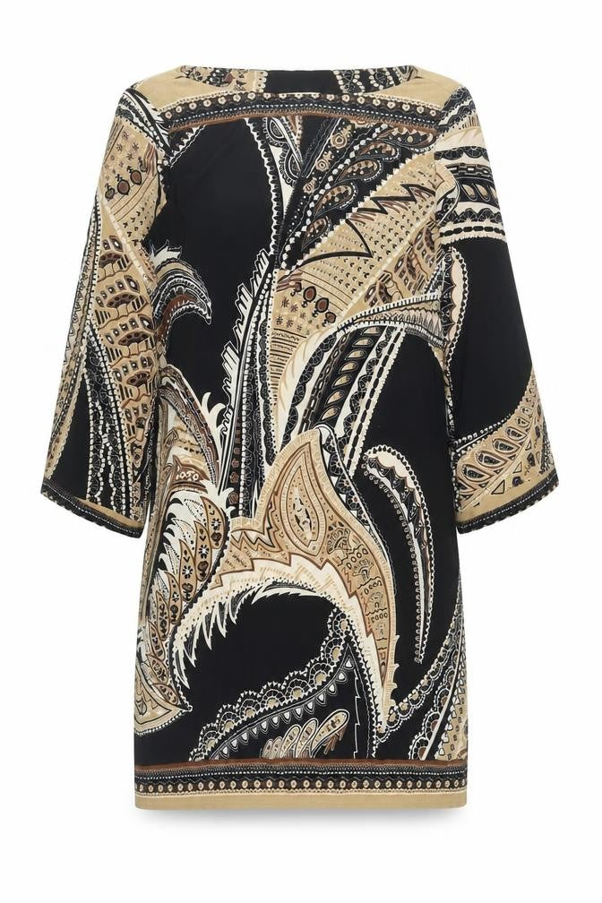Beige by eci Women’s Black Beige Paisley Shift Dress UK 12