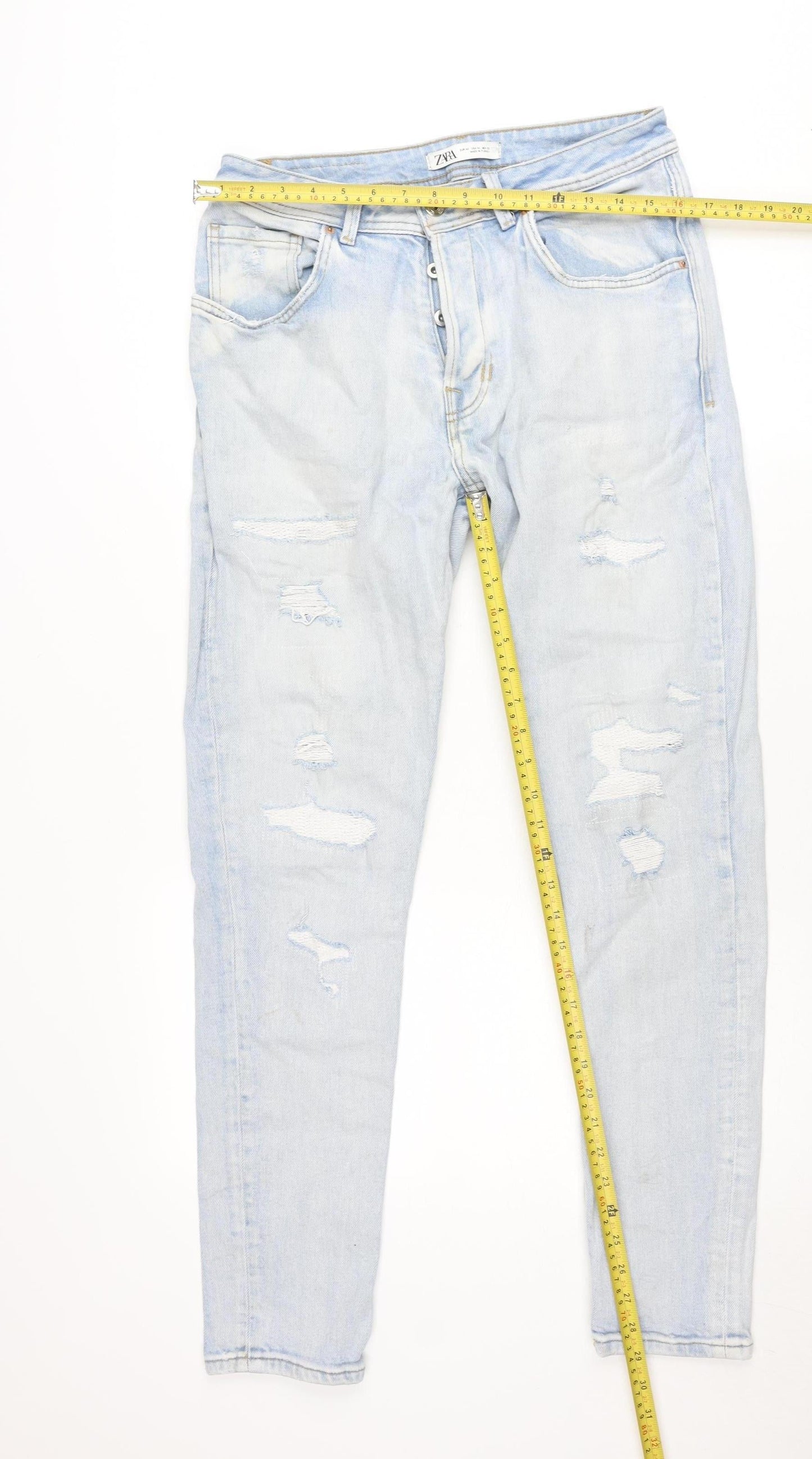 Zara Womens Blue Distressed Boyfriend Jeans Size 14 Relaxed Fit