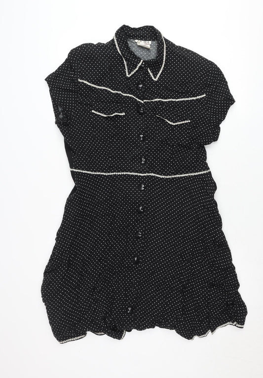 Zahra Women’s Black Polka Dot Shirt Dress Size 10 Vintage Rayon