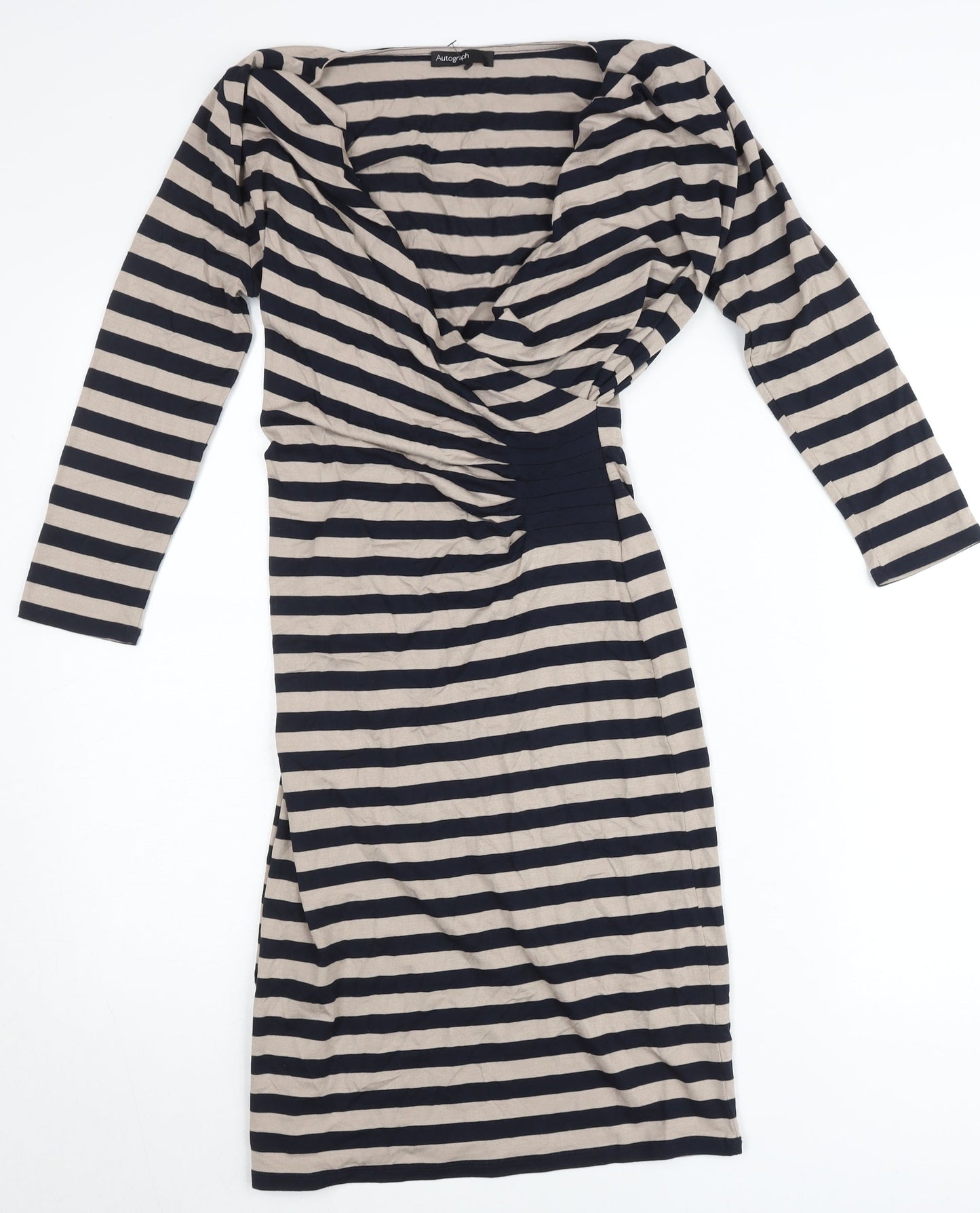 Marks and Spencer Women’s Black Beige Striped Bodycon Dress Size 12