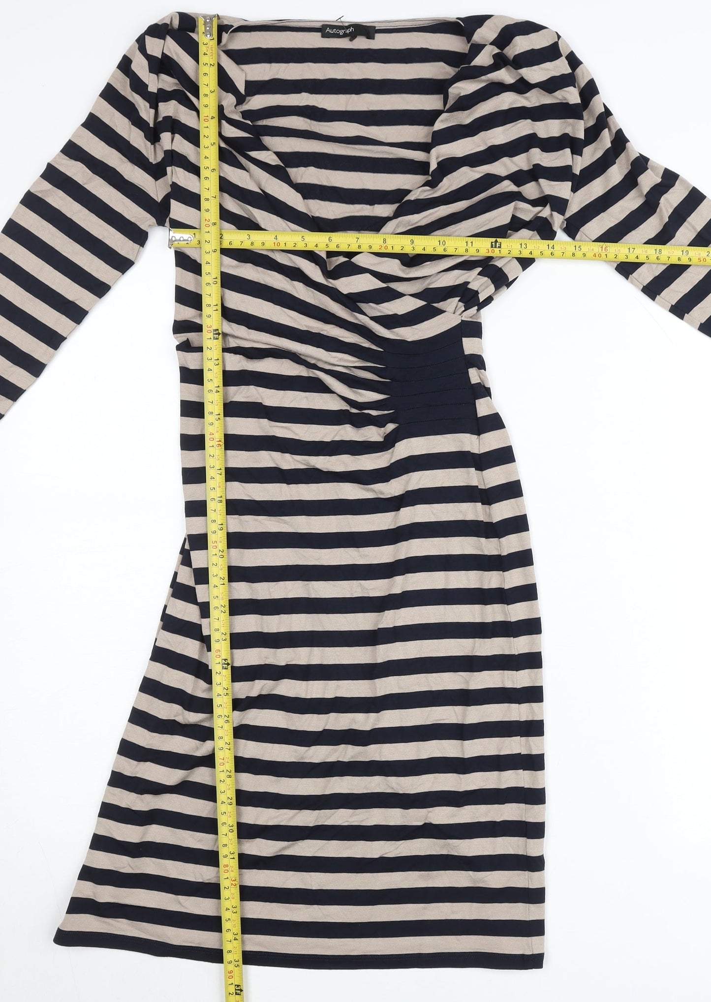 Marks and Spencer Women’s Black Beige Striped Bodycon Dress Size 12