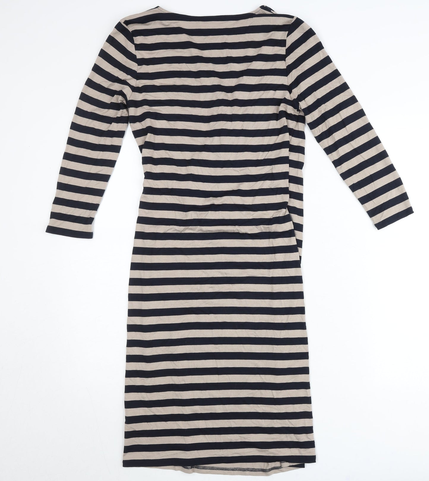 Marks and Spencer Women’s Black Beige Striped Bodycon Dress Size 12
