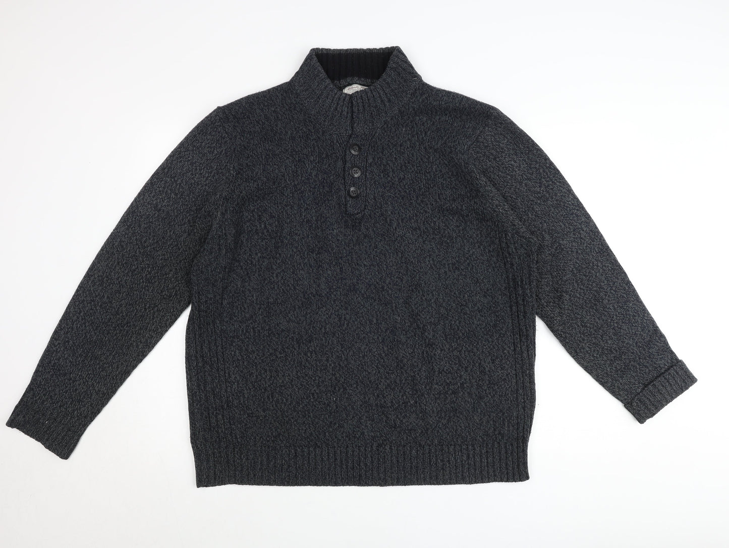 TU Mens Grey 2XL Henley Jumper High Neck Knit Long Sleeve