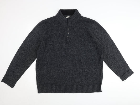 TU Mens Grey 2XL Henley Jumper High Neck Knit Long Sleeve