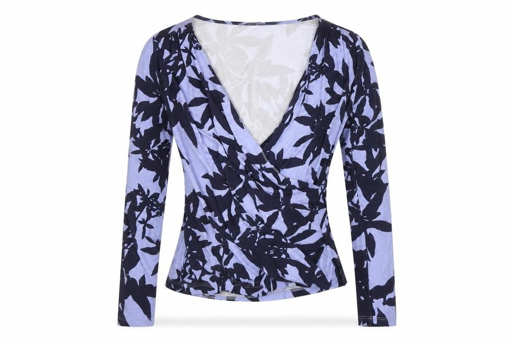 Artigiano Women’s Blue Floral Wrap Blouse Size 12 Viscose Jersey