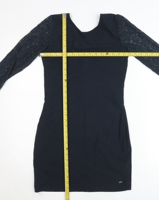 Superdry Womens Black Bodycon Dress M Lace Long Sleeve Partywear