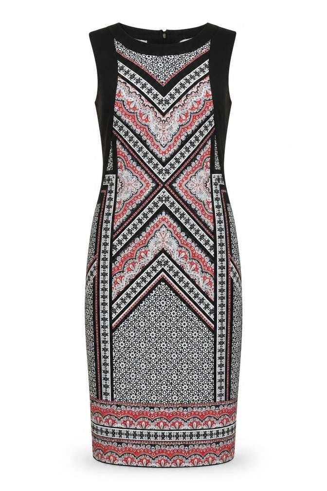 Oasis Womens Black White Red Geometric Sheath Dress Size S
