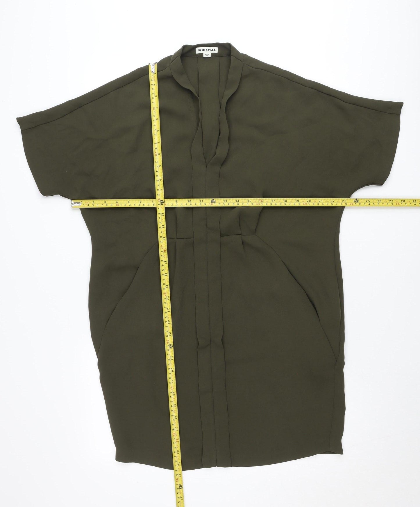 Whistles Women Green Shift Dress Size M V-Neck Dolman Sleeve