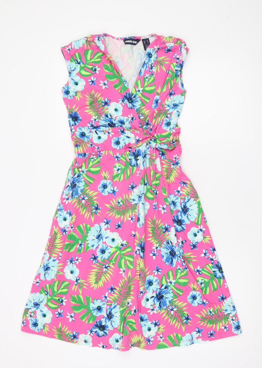 Lands' End Women’s Pink Floral Wrap Dress XS Petite Knee Length Cotton Blend