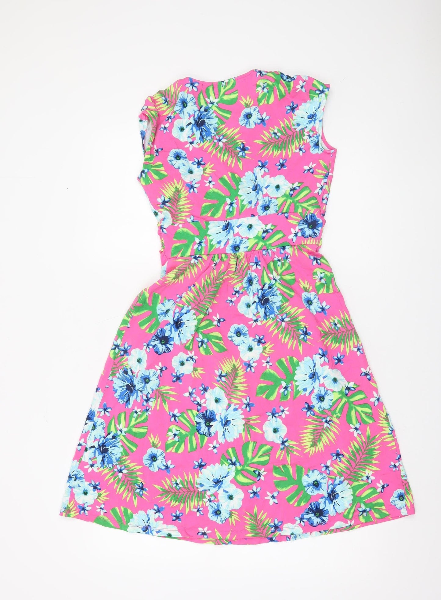 Lands' End Women’s Pink Floral Wrap Dress XS Petite Knee Length Cotton Blend